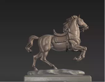 War Horse Statue  Dynamic Bronze Monument Low-poly 3D model_0