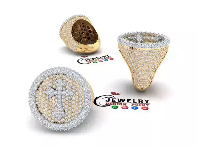 Custom Chrome Heart Cross Championship Diamond Ring 