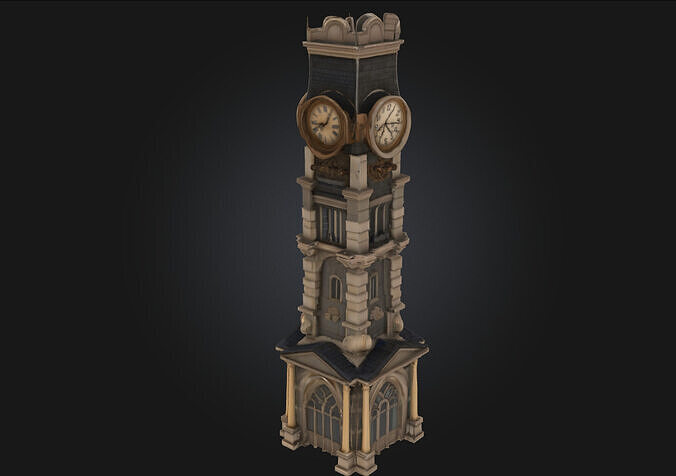 Steampunk Clock Tower  Timekeeping with Gears and Grandeur 3D model 3