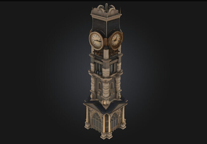 Steampunk Clock Tower  Timekeeping with Gears and Grandeur 3D model 6