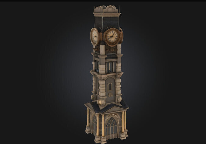 Steampunk Clock Tower  Timekeeping with Gears and Grandeur 3D model 4