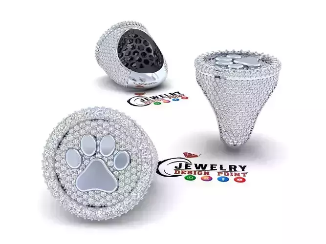 Custom Dog Paw Champions Ring - Signet Diamond Ring