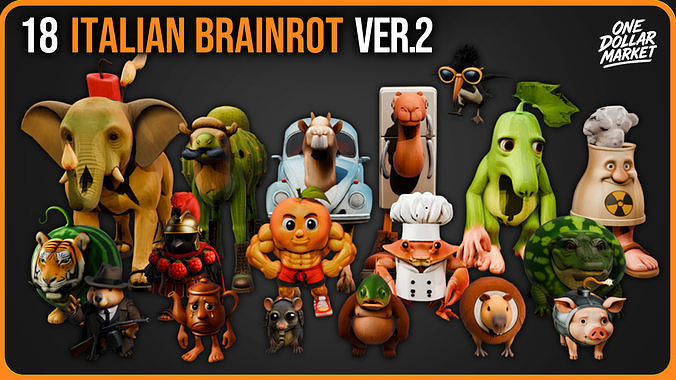 18 Italian brainrot Collection - Version 2 Low-poly 3D model