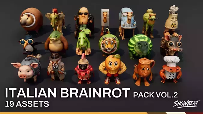 Italian Brainrot Pack VOL2 Low-poly 3D model Italian Brainrot Pack VOL2 Low-poly 3D model