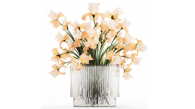 Beautiful Bouquet In Glass Vase With Flowers Iris 573 3D model