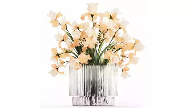 Beautiful Bouquet In Glass Vase With Flowers Iris 573