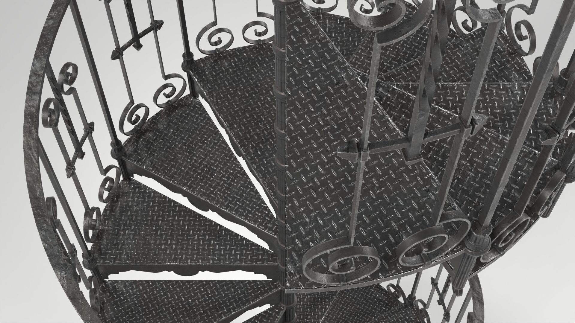 Wrought Iron Spiral Staircase Low-poly 3D model_7