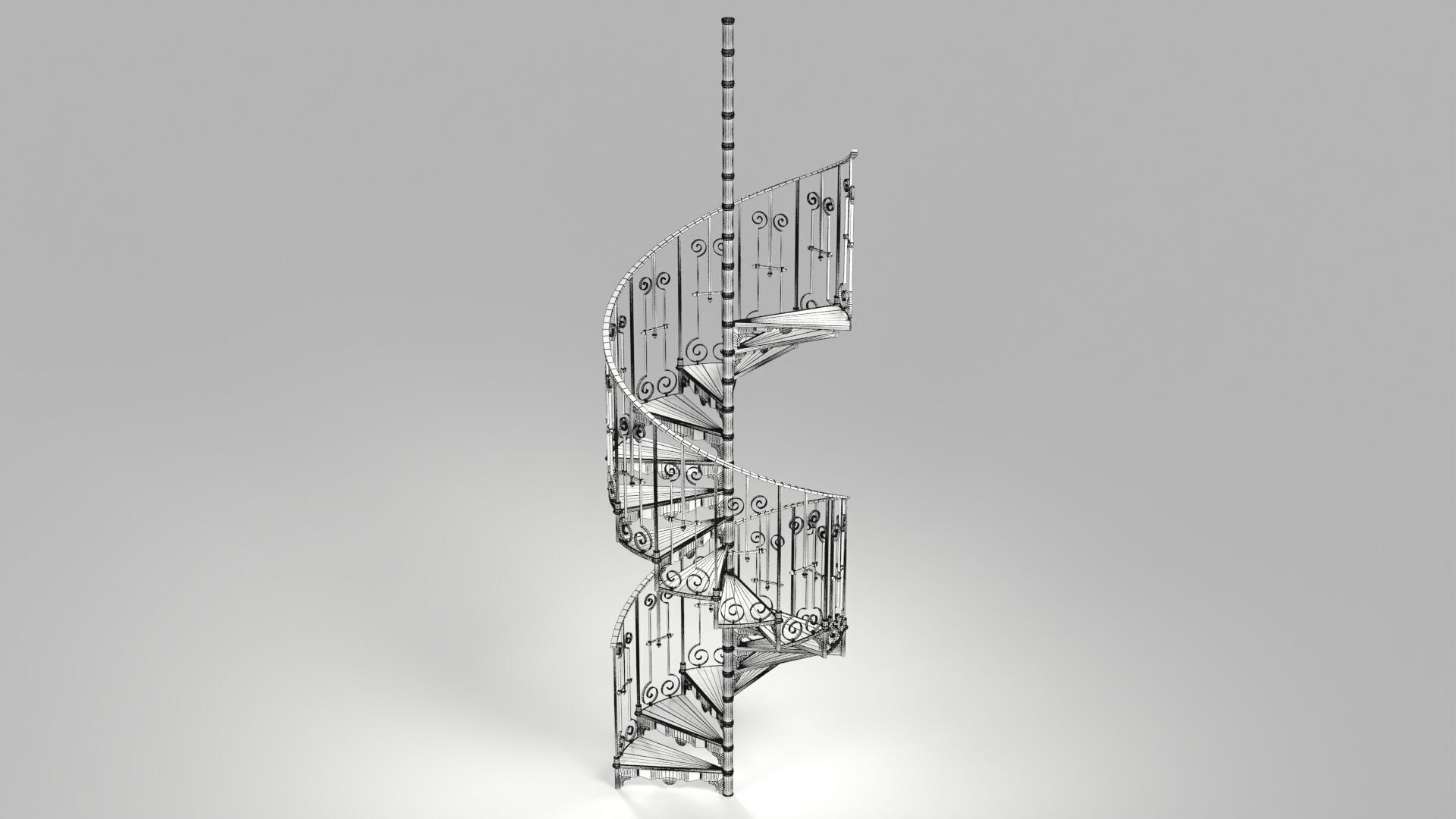 Wrought Iron Spiral Staircase Low-poly 3D model_2