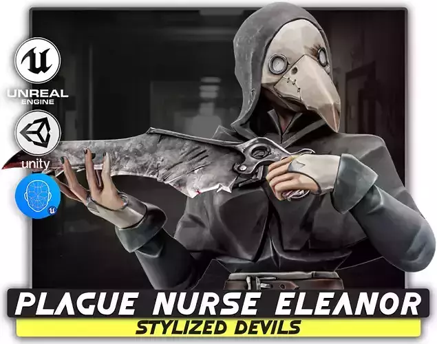 Nurse Plague Girl - Beaked Mask Woman Stylized Medieval - 67 Low-poly 3D model