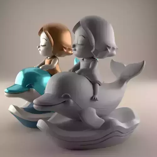 3D STL File Cute Dolphin and Girl Figurine for Decor