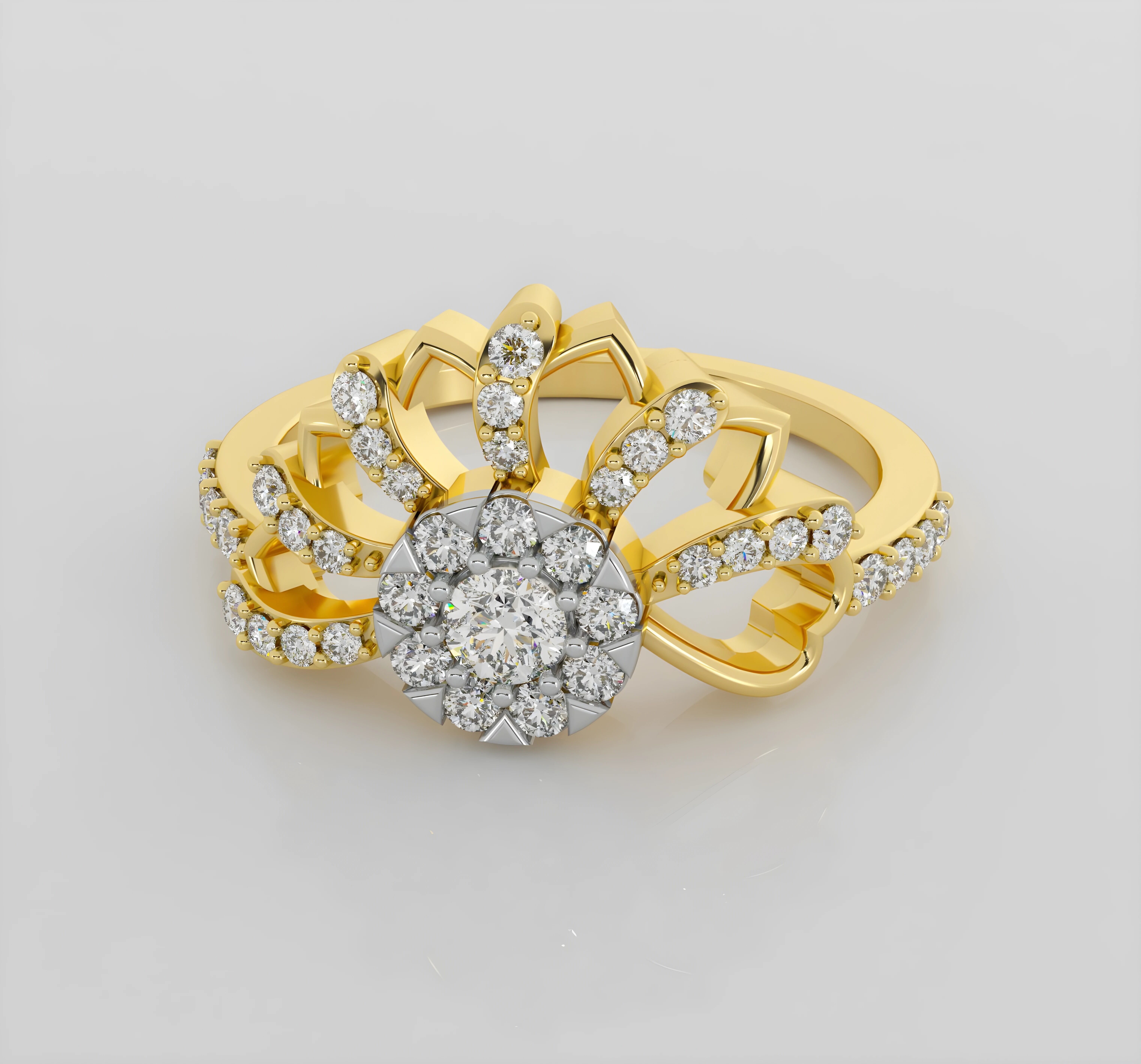 Flower diamond ring 3dm stl render detail 3D print model_2
