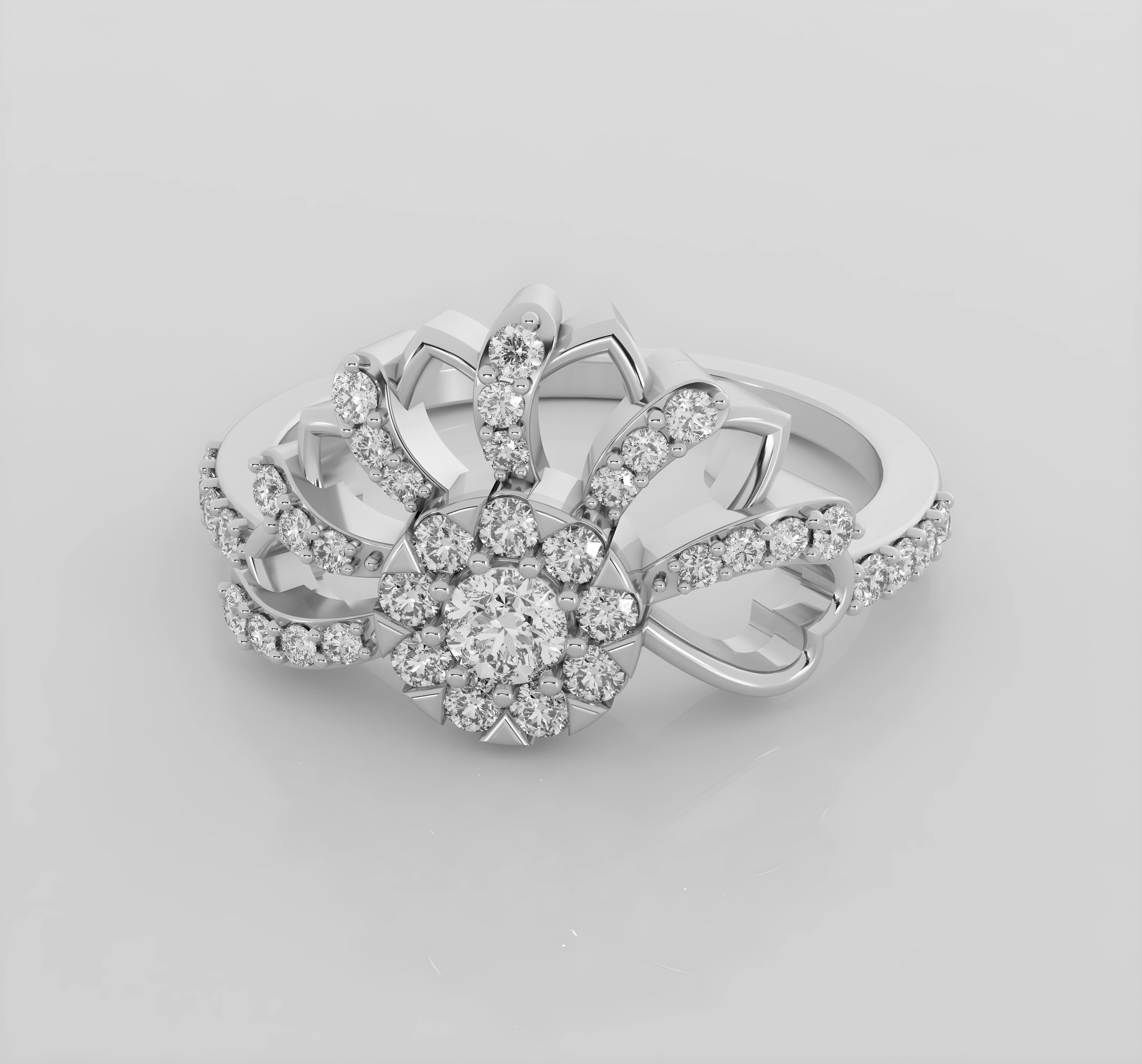 Flower diamond ring 3dm stl render detail 3D print model_3
