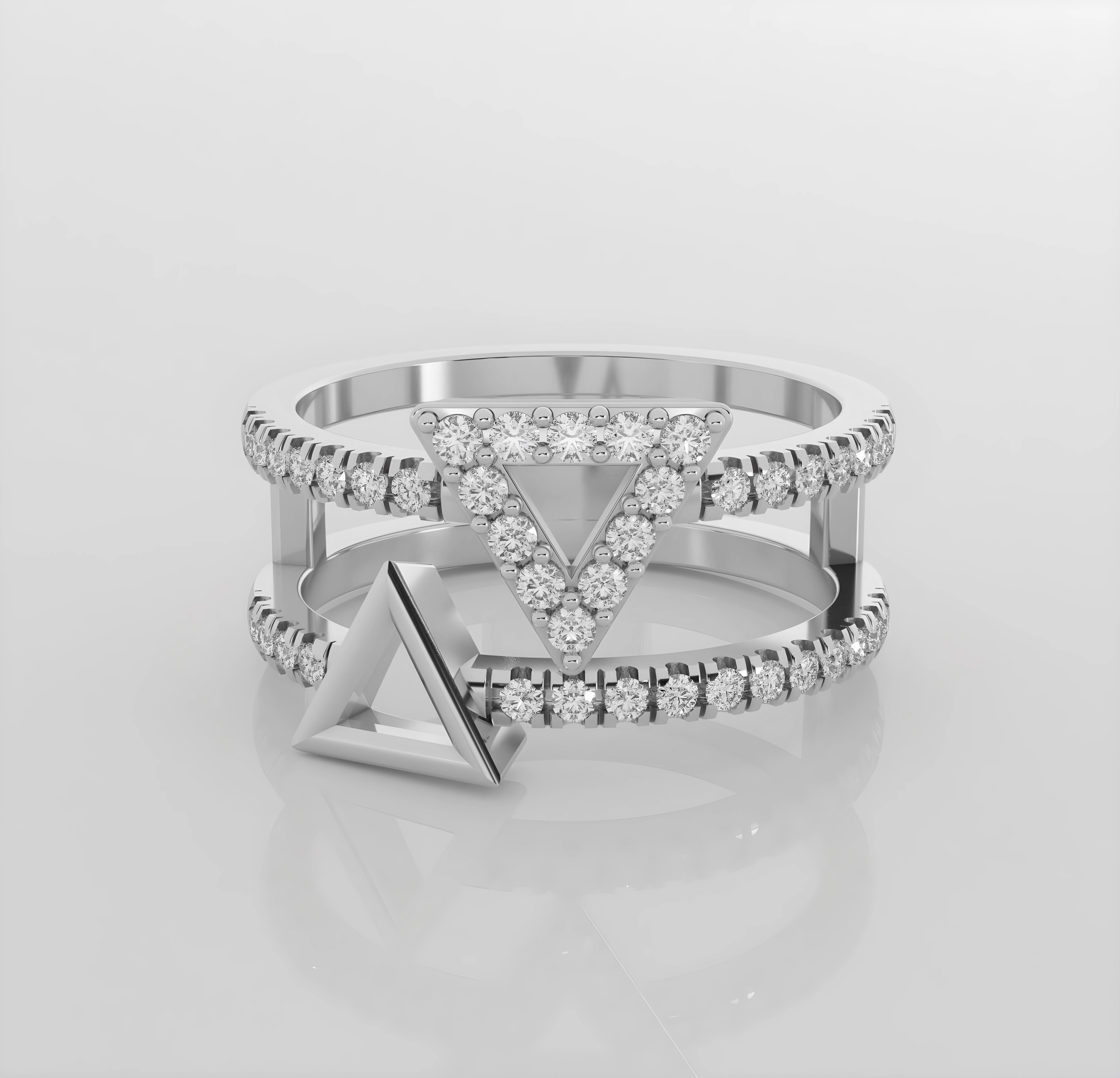 Triangular wire Italian diamond ring 3dm stl render detail 3D print model_3