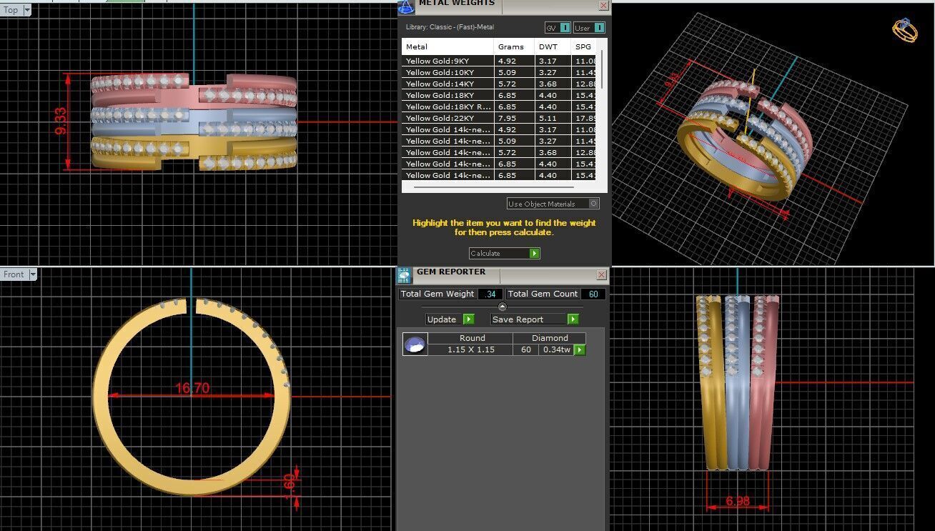 Tri Wire Band Italian diamond ring 3dm stl render detail  3D print model_1