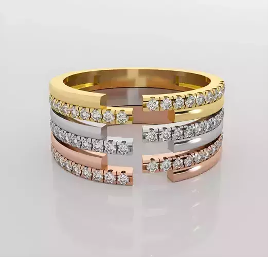 Tri Wire Band Italian diamond ring 3dm stl render detail  3D print model