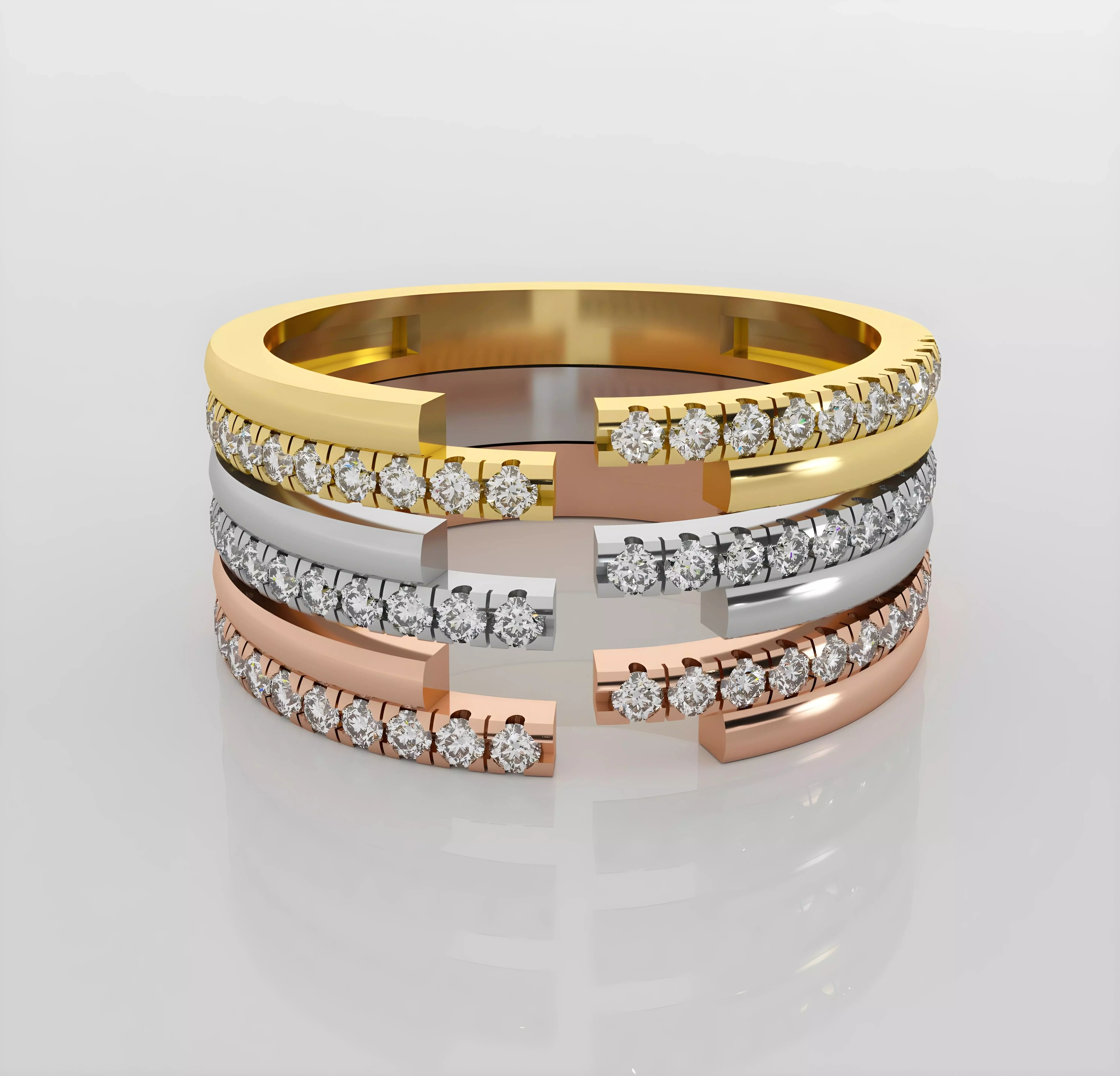 Tri Wire Band Italian diamond ring 3dm stl render detail  3D print model_0