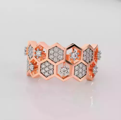 Hexagonal Italian diamond ring 3dm stl render detail 