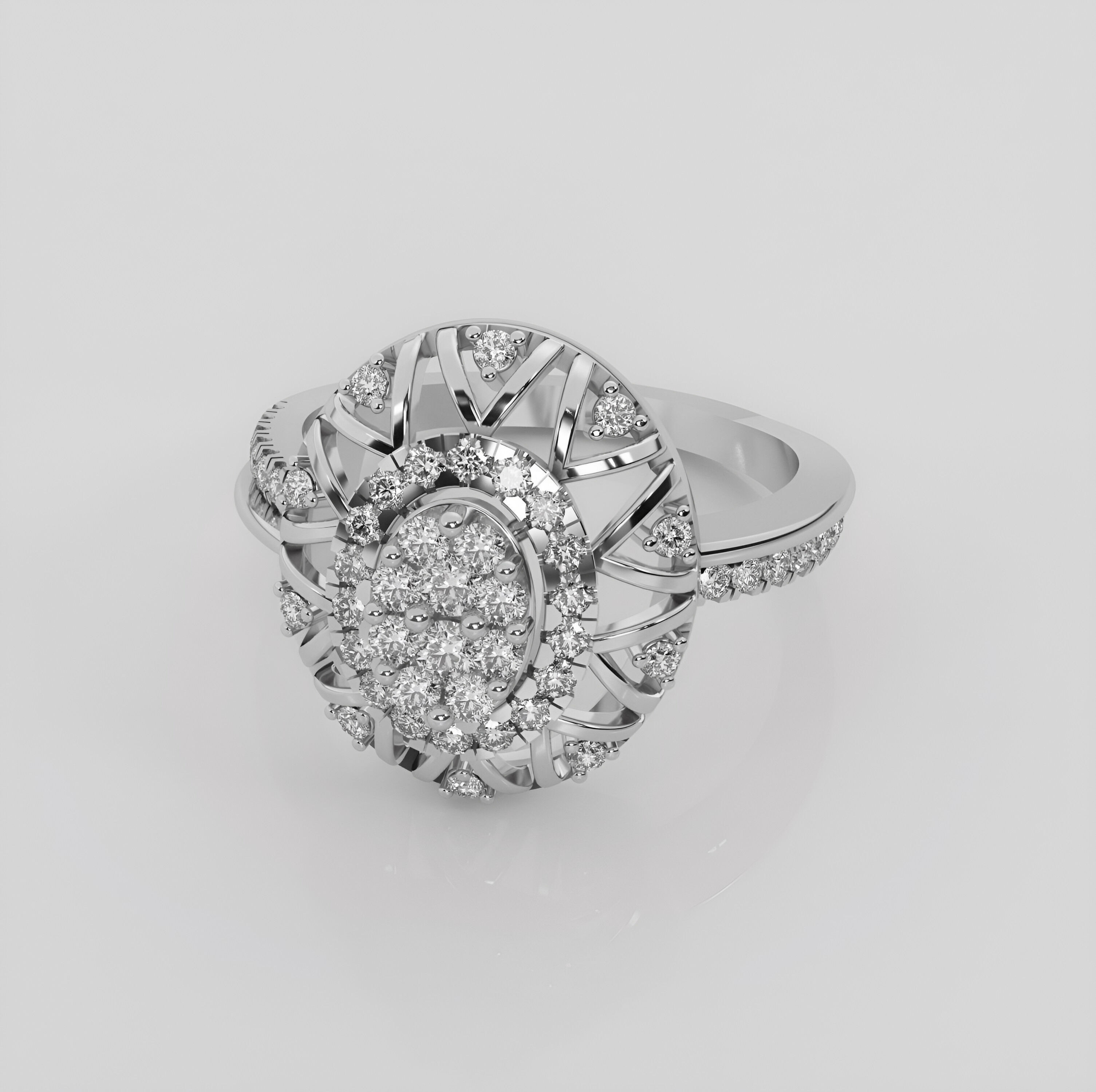 Italian diamond flower ring 3dm stl render detail  3D print model_4
