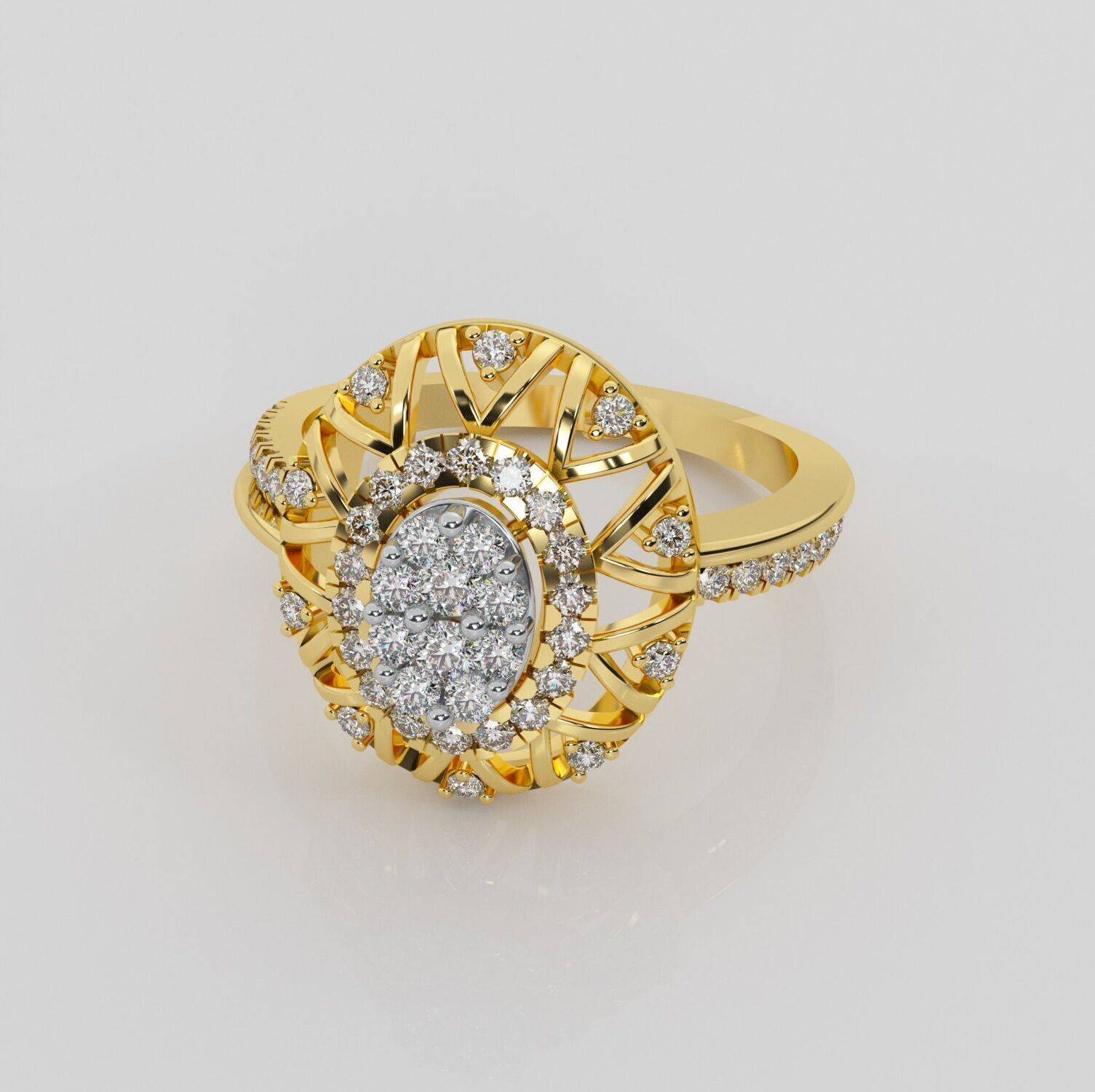 Italian diamond flower ring 3dm stl render detail  3D print model_3