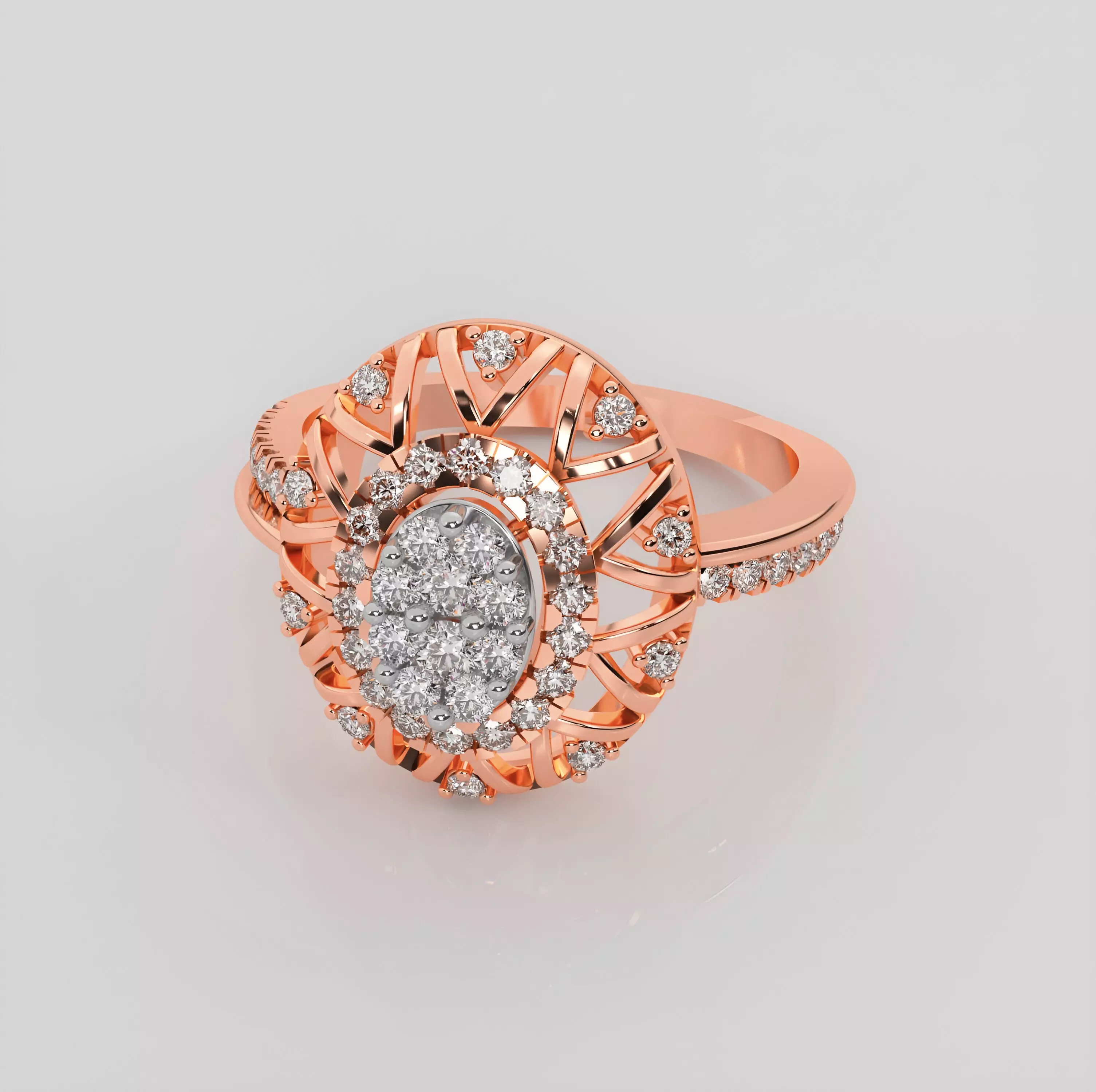 Italian diamond flower ring 3dm stl render detail  3D print model_0