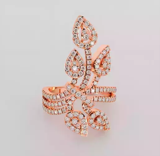 Leaves Italian diamond ring 3dm stl render detail 