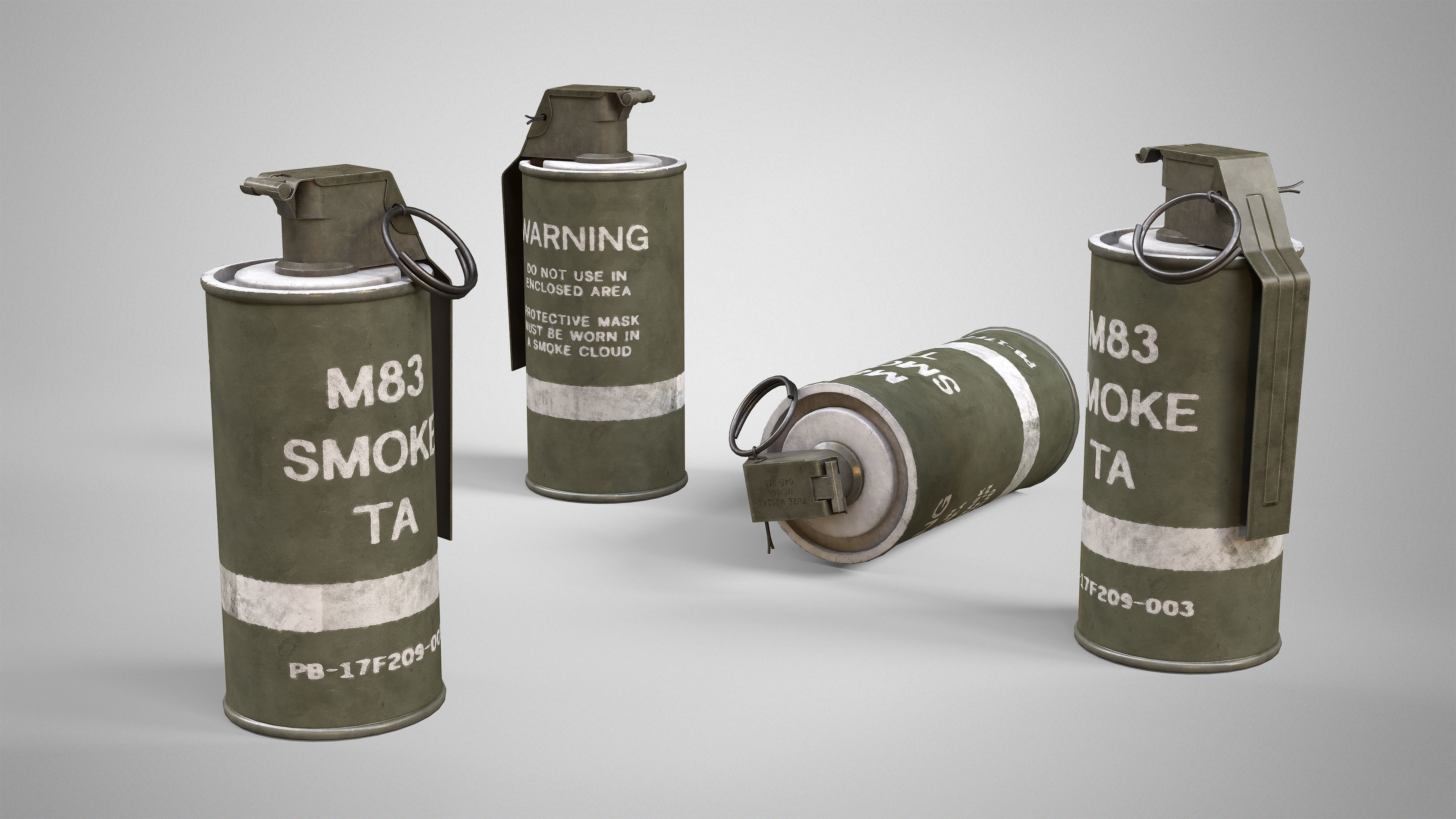 6 Smoke Grenade Pack - M18 M83 Hand Grenades AAA Game Ready 3D Model Collection_12