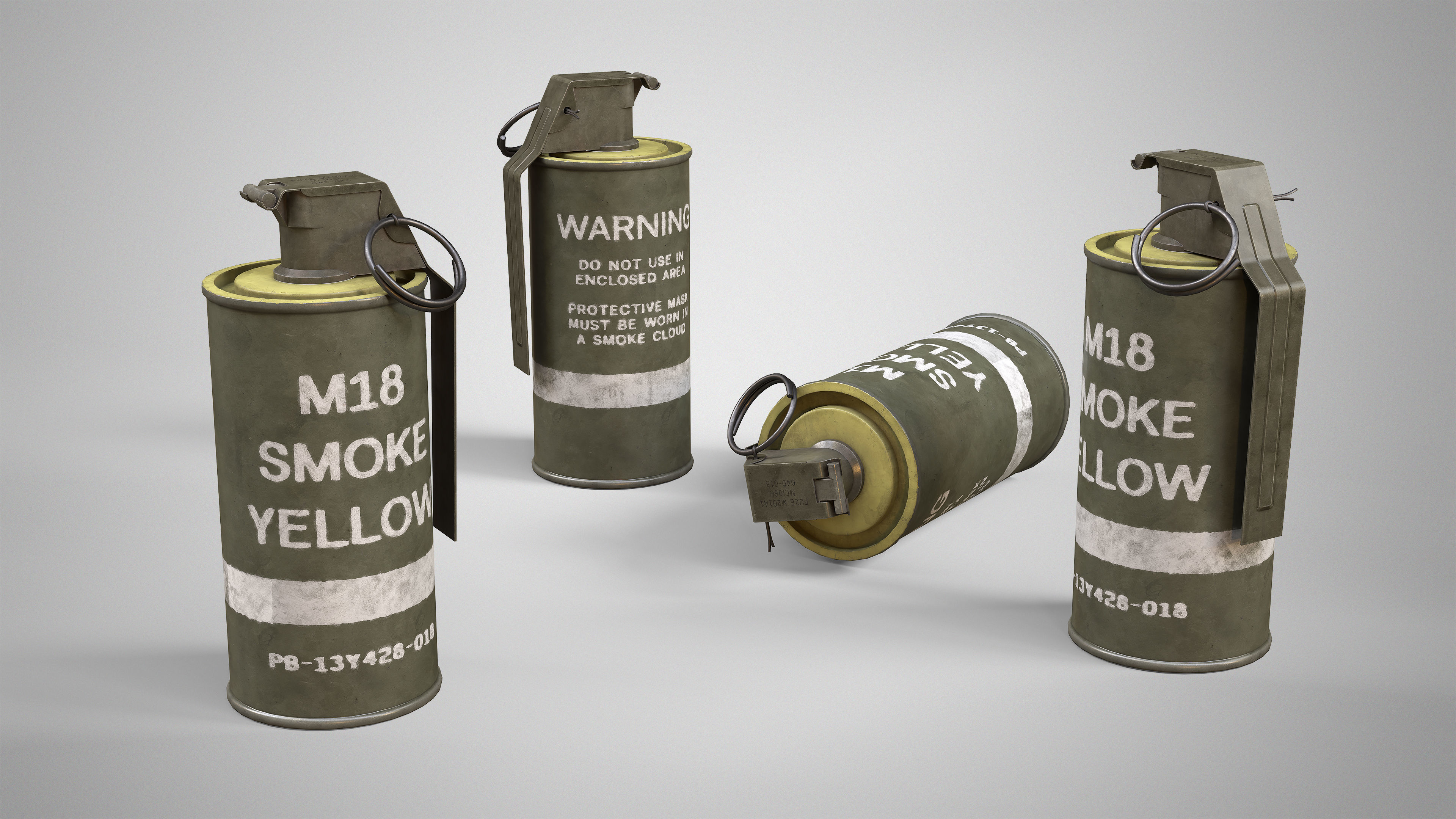 6 Smoke Grenade Pack - M18 M83 Hand Grenades AAA Game Ready 3D Model Collection_10