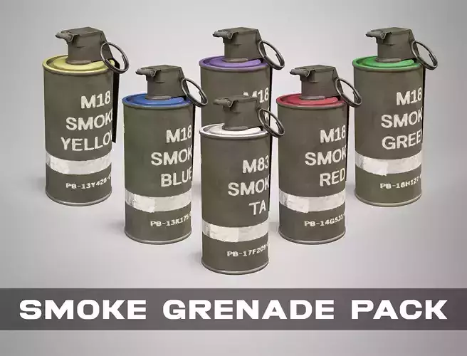6 Smoke Grenade Pack - M18 M83 Hand Grenades AAA Game Ready 3D Model Collection