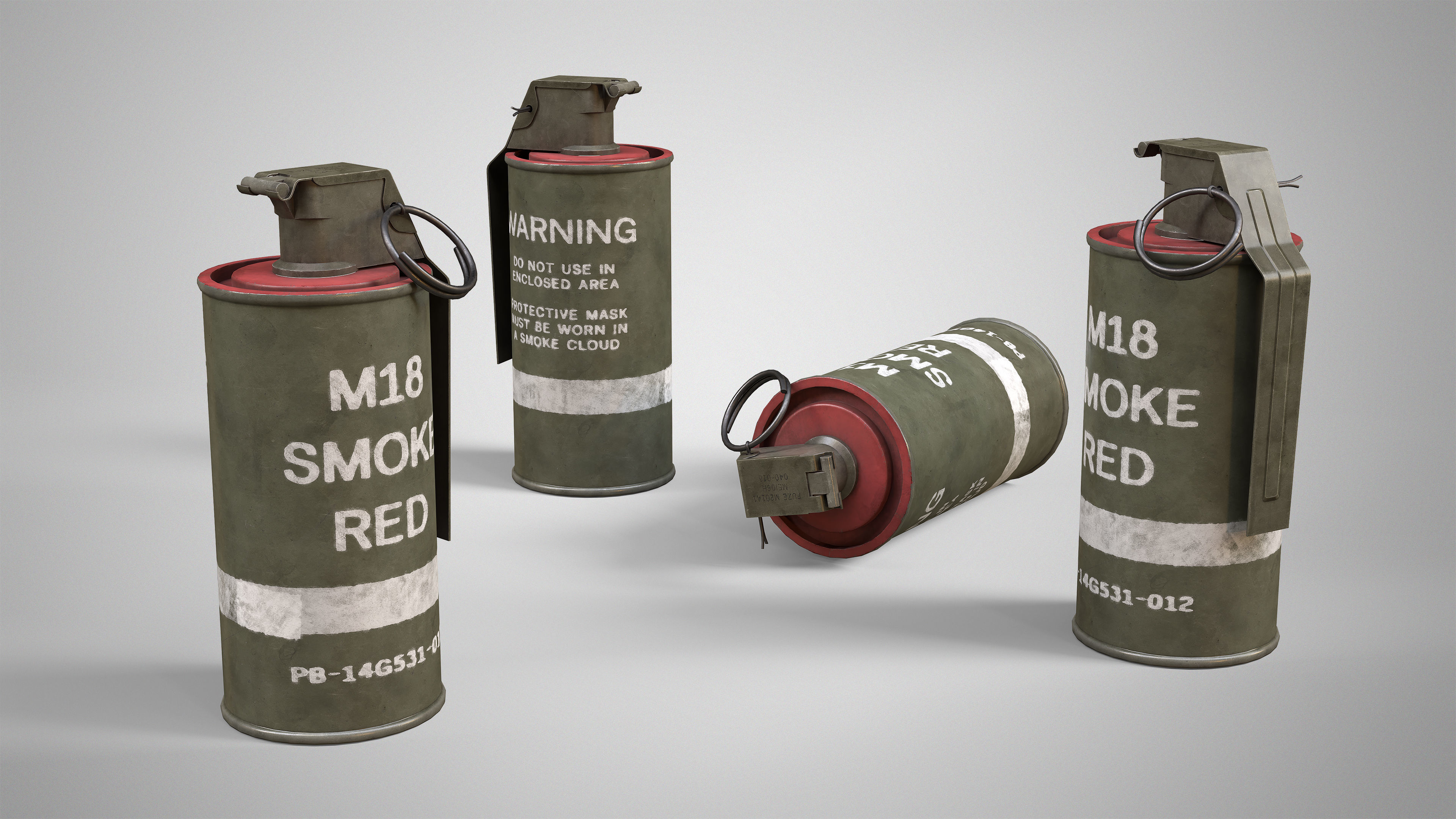6 Smoke Grenade Pack - M18 M83 Hand Grenades AAA Game Ready 3D Model Collection_6