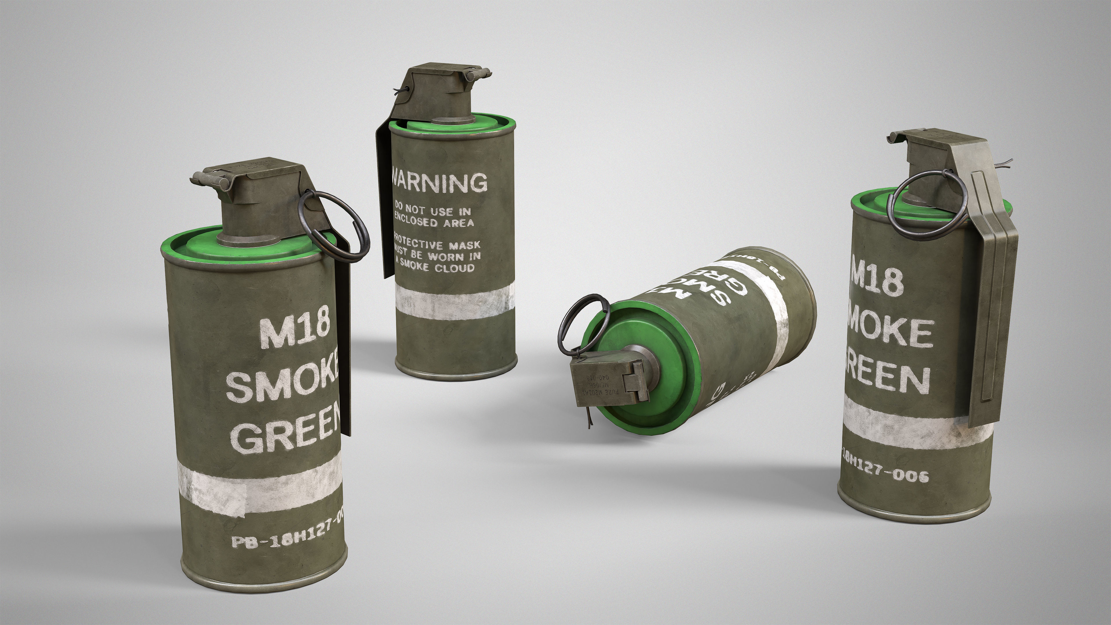 6 Smoke Grenade Pack - M18 M83 Hand Grenades AAA Game Ready 3D Model Collection_4
