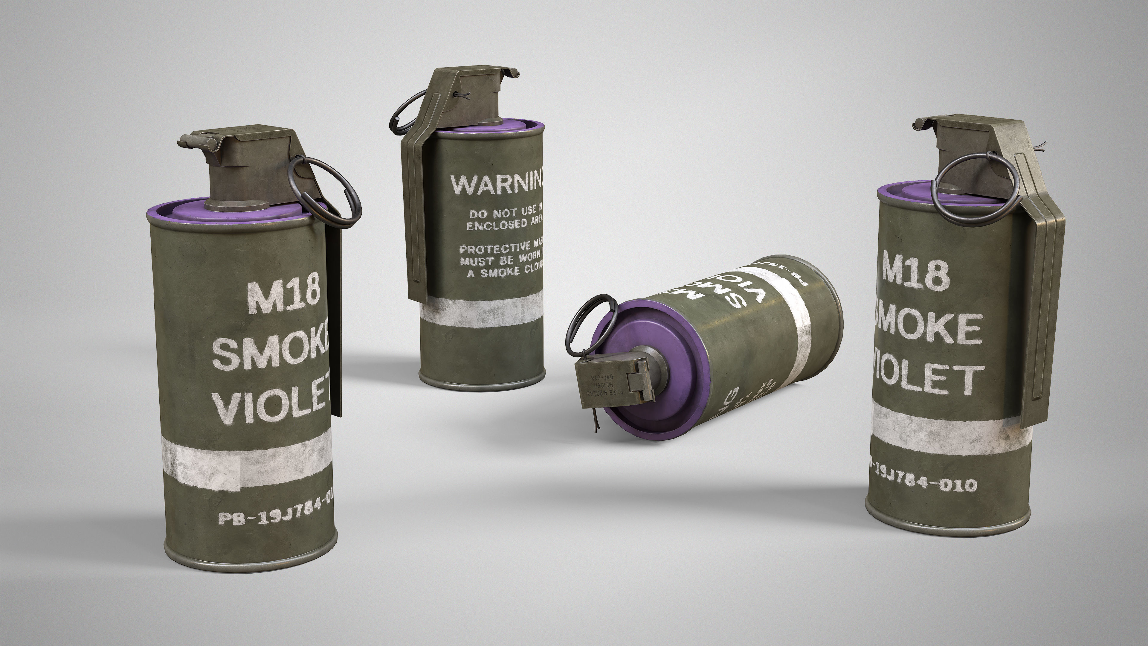6 Smoke Grenade Pack - M18 M83 Hand Grenades AAA Game Ready 3D Model Collection_8