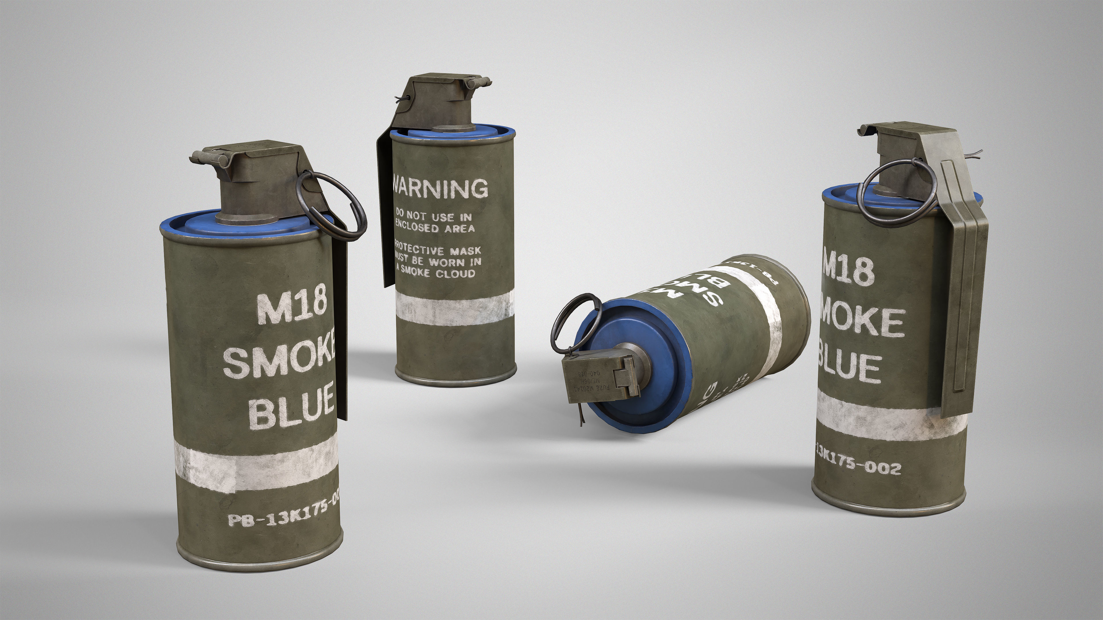 6 Smoke Grenade Pack - M18 M83 Hand Grenades AAA Game Ready 3D Model Collection_2