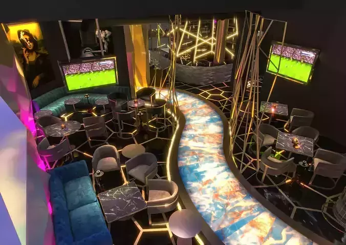 Modern Cigar Lounge and Cafe Bar Interior 3D Model