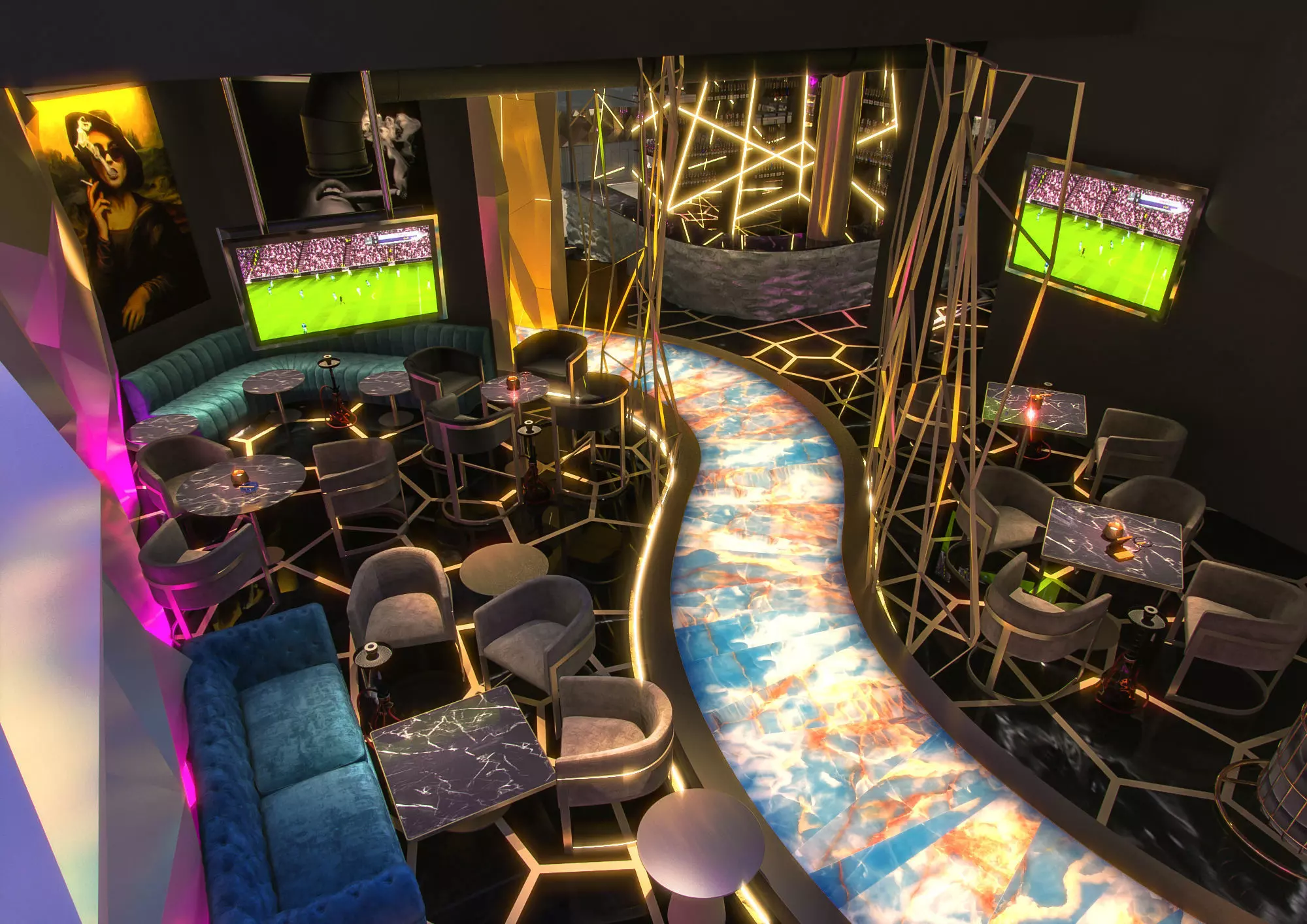 Modern Cigar Lounge and Cafe Bar Interior 3D Model 3D model