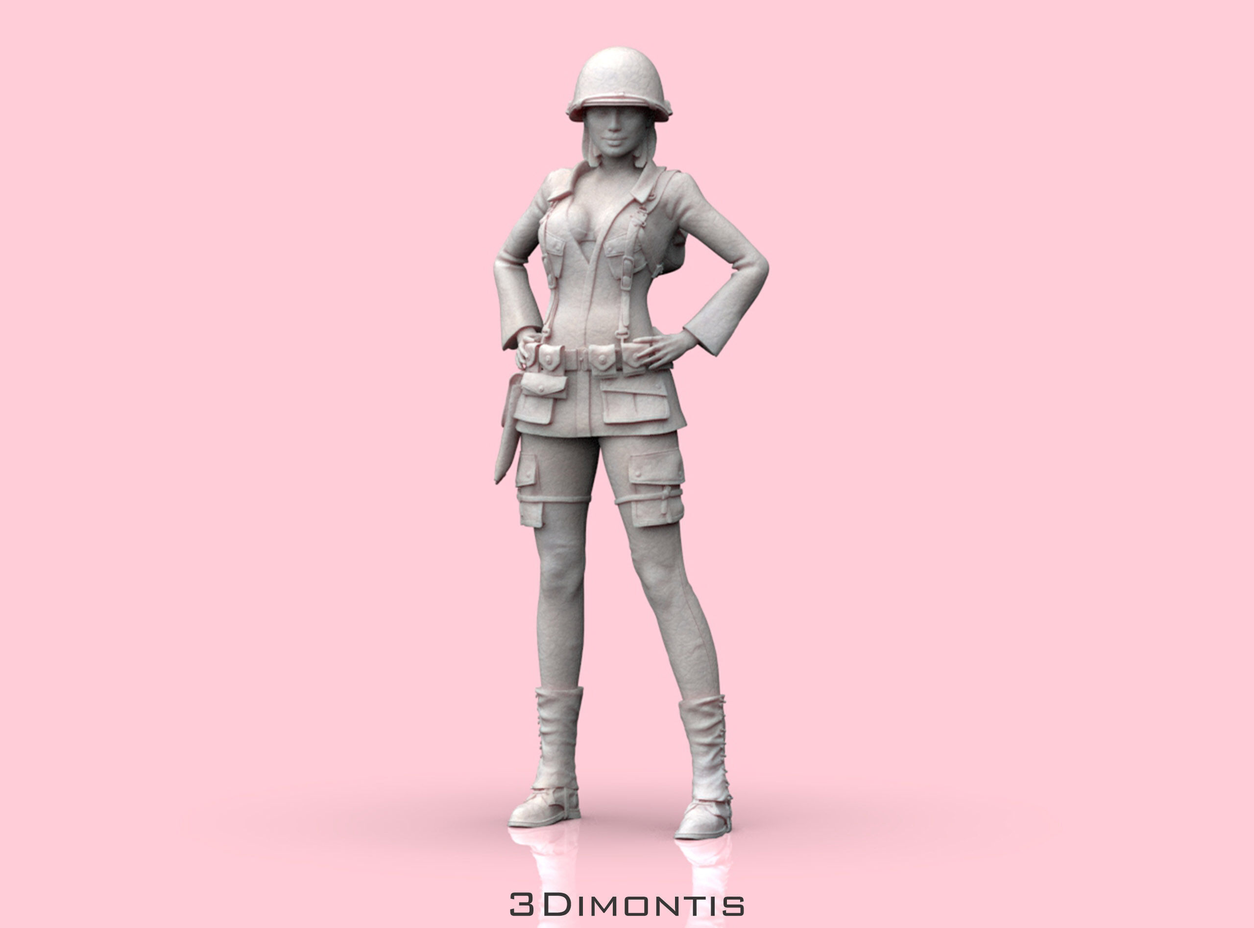 USA Woman Soldier WW2 3D print model_24
