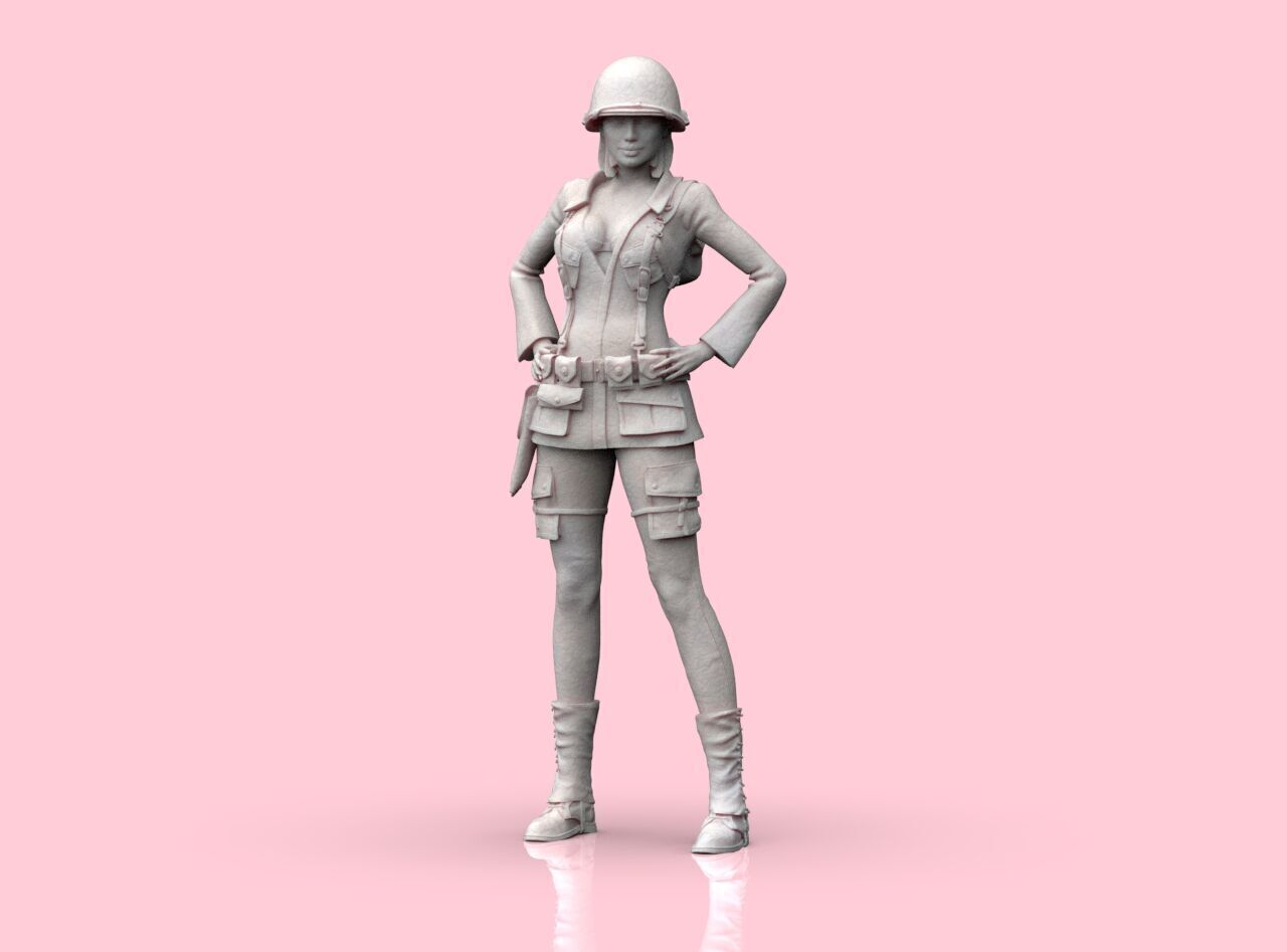 USA Woman Soldier WW2 3D print model_2