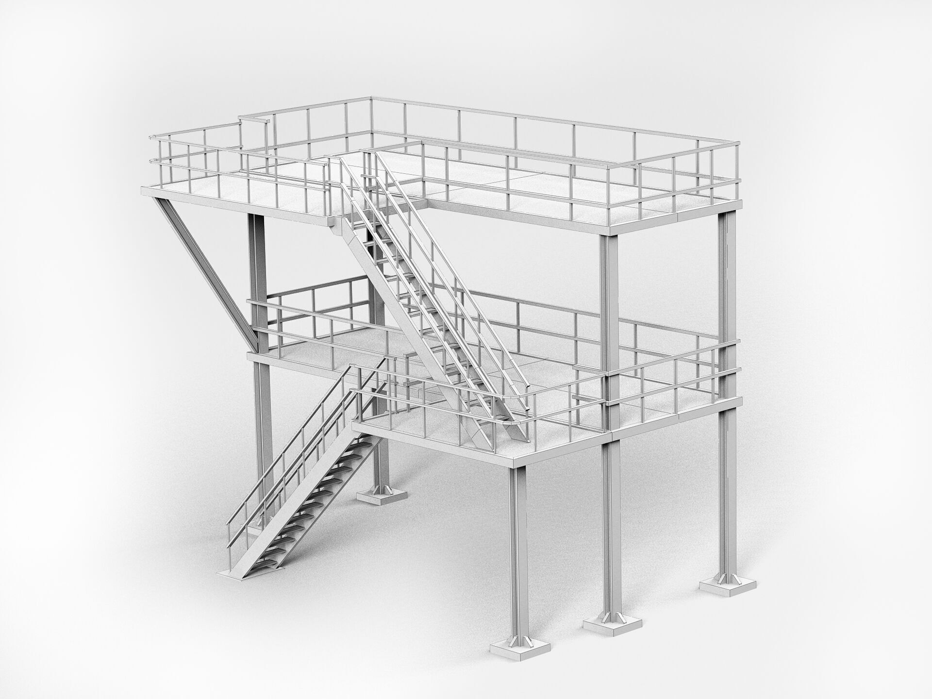 Industrial stair v2 Low-poly 3D model_8