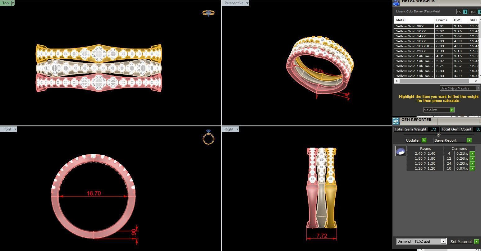 Tri Wire Band Italian diamond ring 3dm stl render detail 3D print model_1
