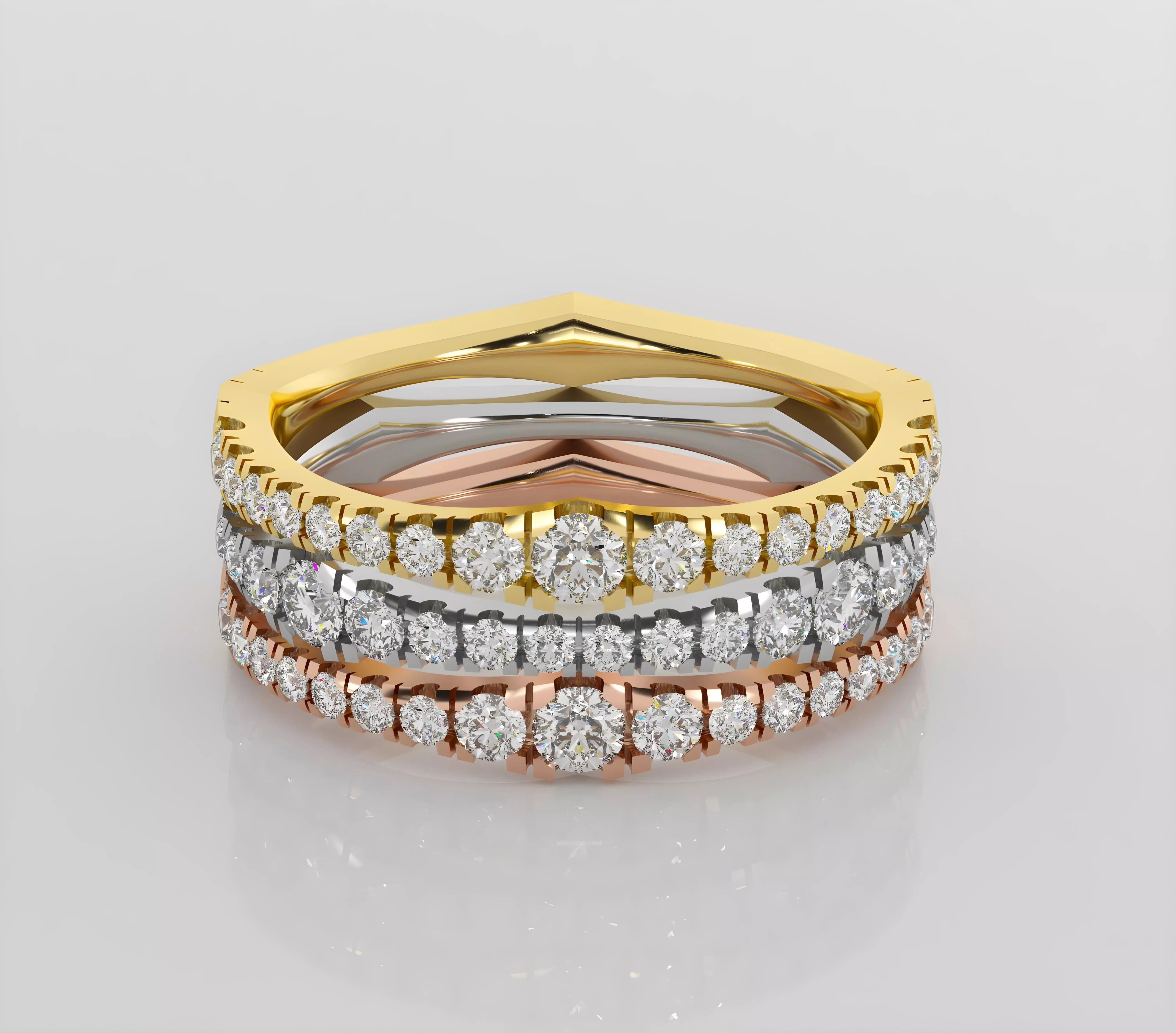 Tri Wire Band Italian diamond ring 3dm stl render detail 3D print model_0