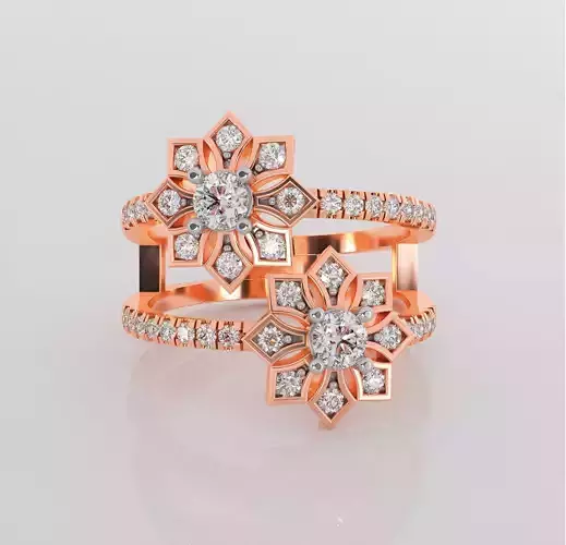 Dual Flower Italian diamond ring 3dm stl render detail  3D print model