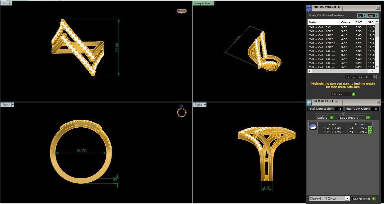 Dual Wire Italian diamond ring 3dm stl render detail 3D print model_1