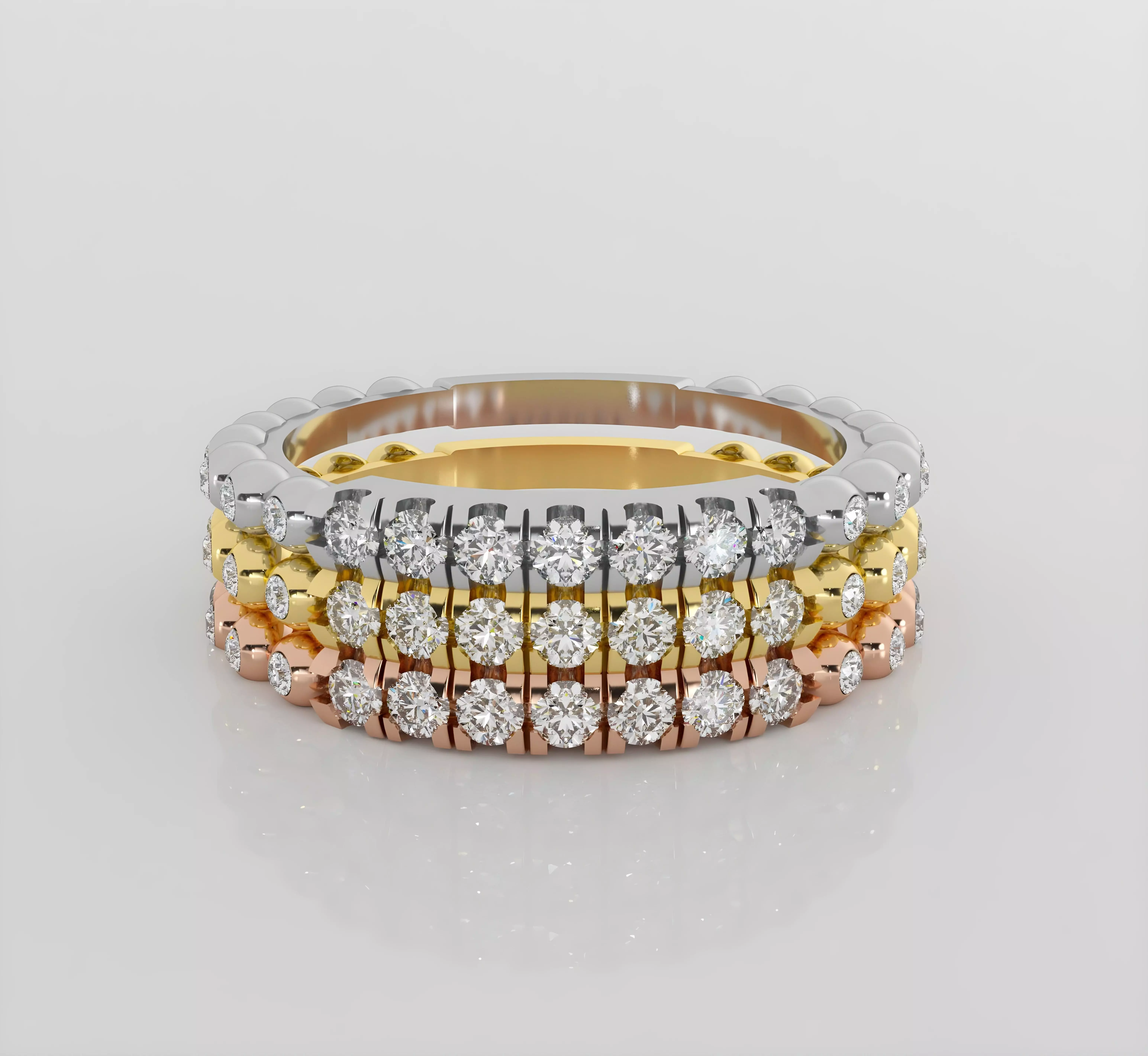 Tri Wire Band Italian diamond ring 3dm stl render detail 3D print model_0