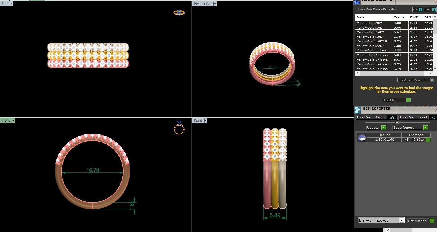 Tri Wire Band Italian diamond ring 3dm stl render detail 3D print model_1