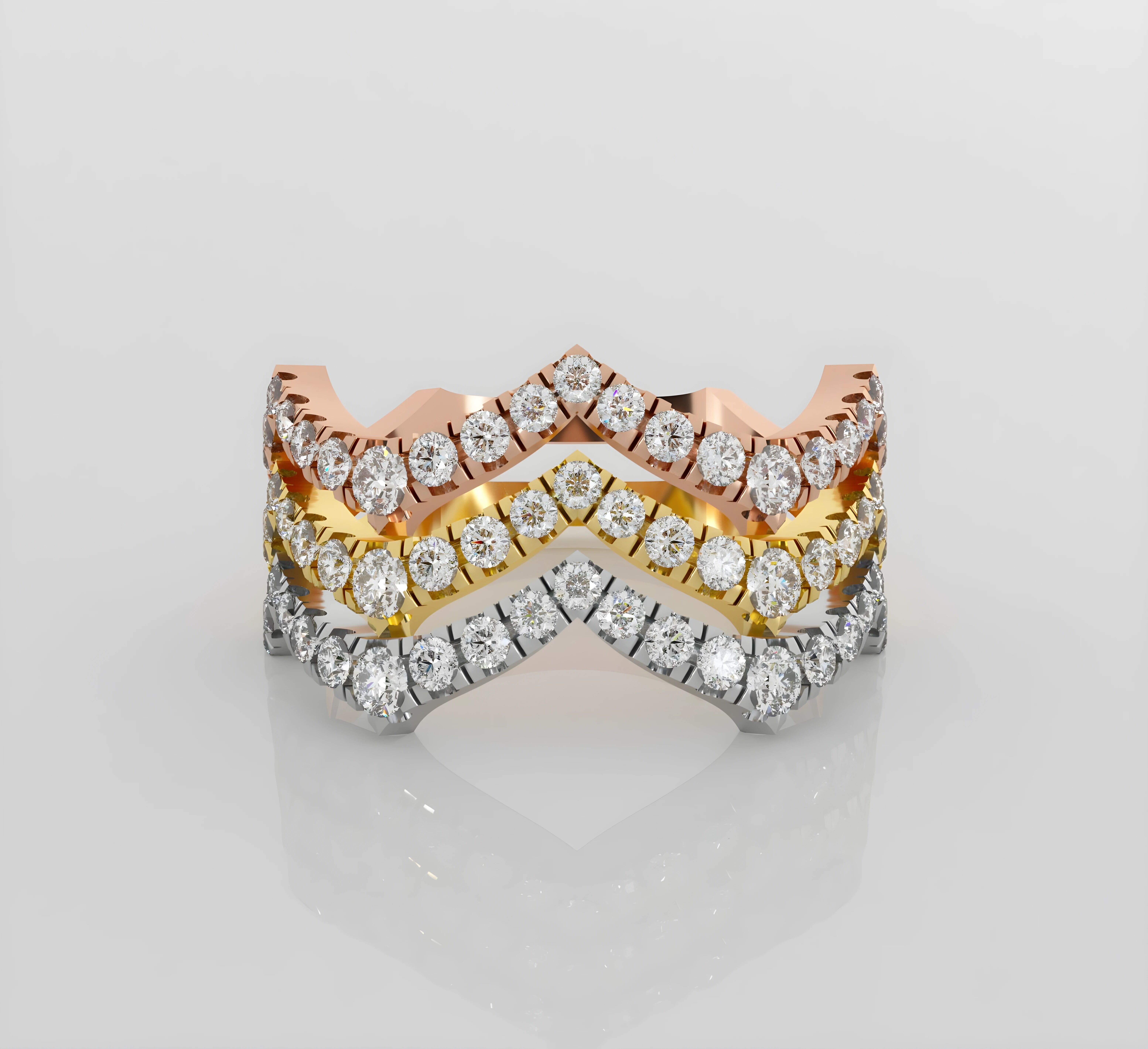 Tri Wire Band Italian diamond ring 3dm stl render detail  3D print model_2