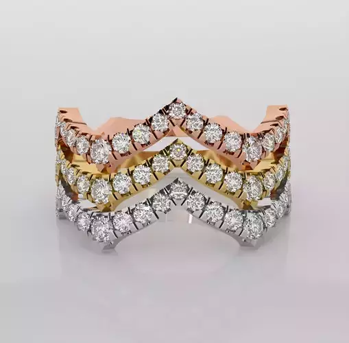 Tri Wire Band Italian diamond ring 3dm stl render detail  3D print model