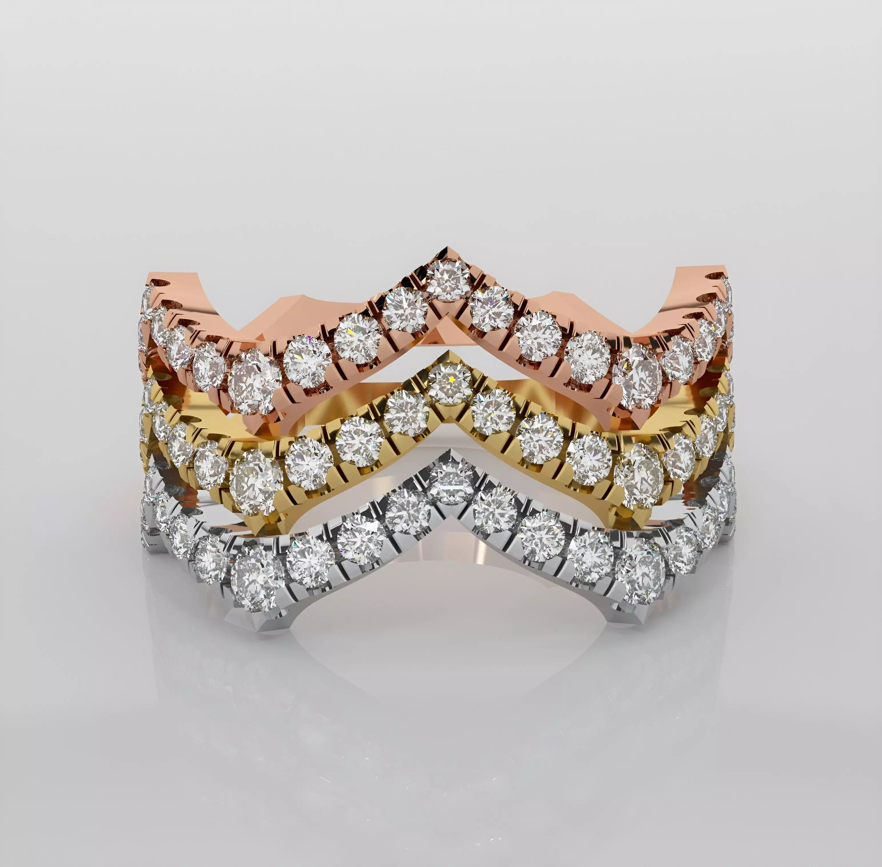 Tri Wire Band Italian diamond ring 3dm stl render detail  3D print model_0