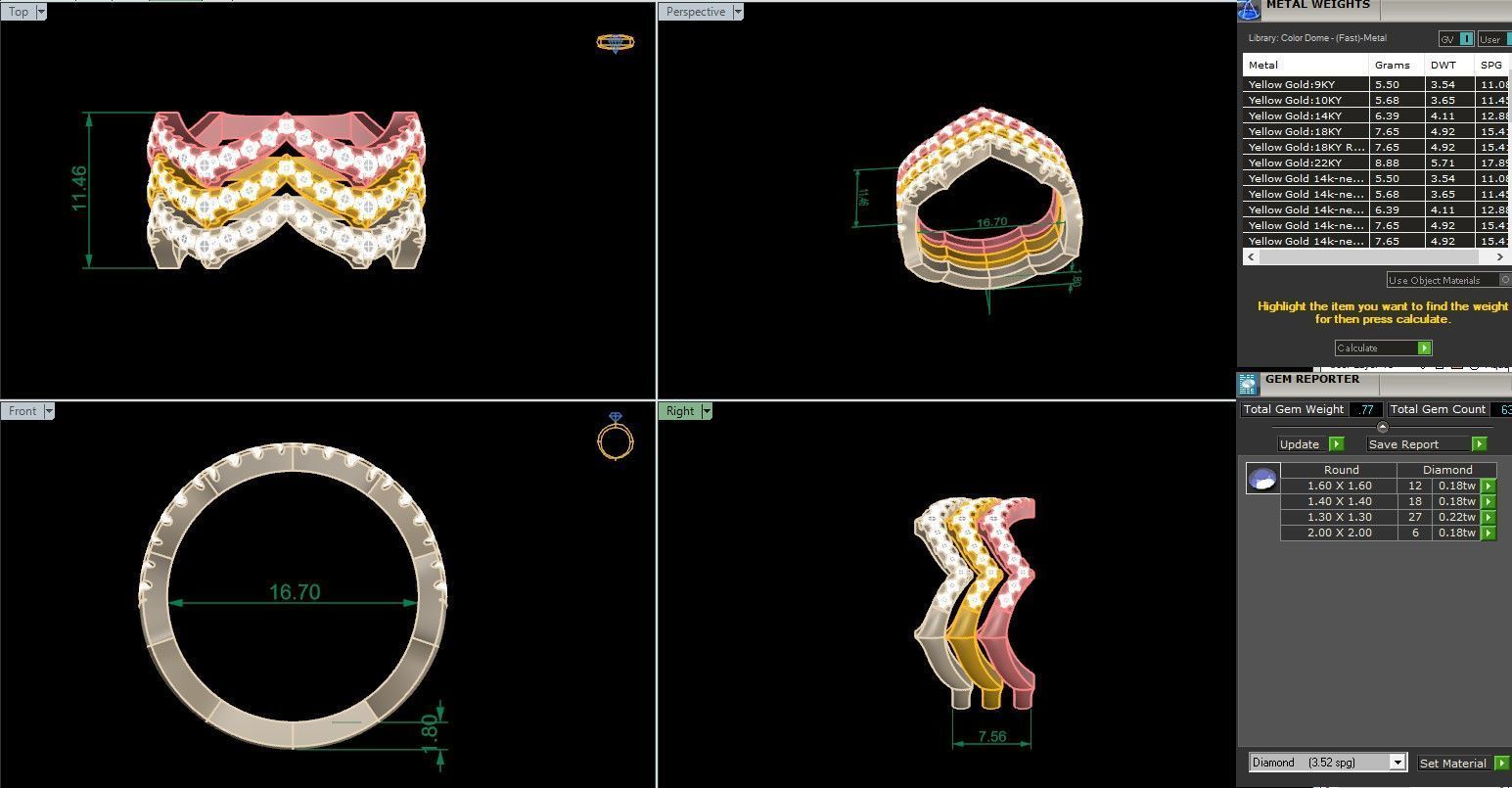 Tri Wire Band Italian diamond ring 3dm stl render detail  3D print model_1