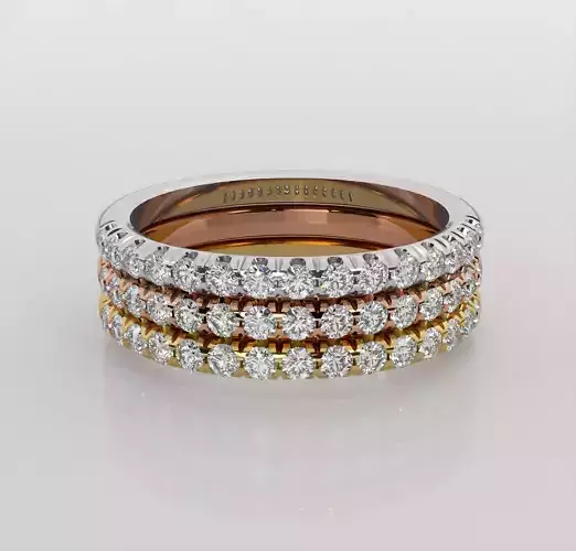 Tri Wire Band Italian diamond ring 3dm stl render detail  3D print model