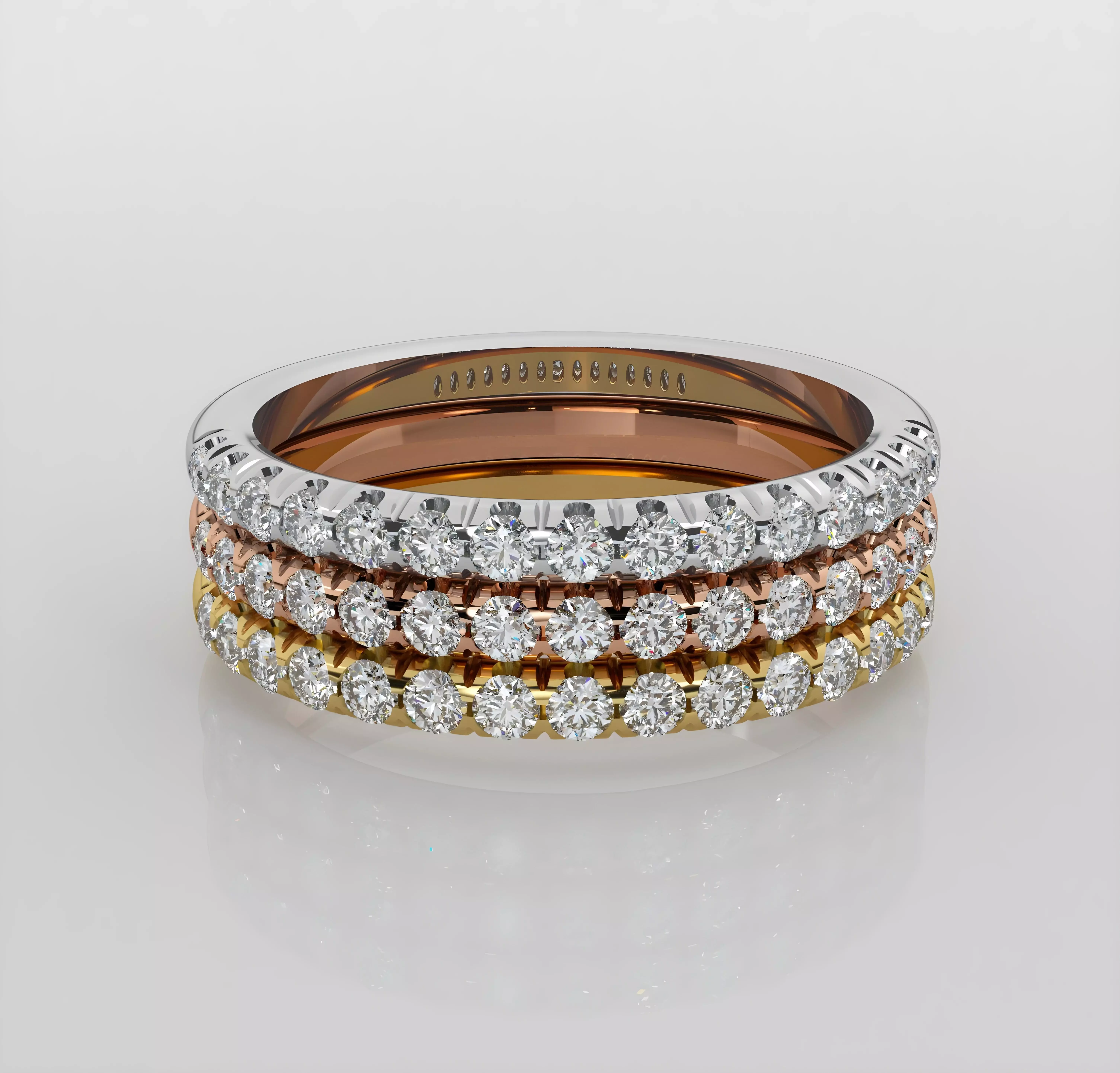 Tri Wire Band Italian diamond ring 3dm stl render detail  3D print model_0