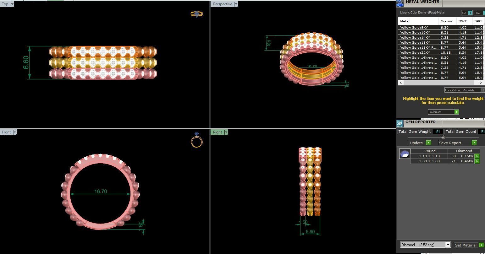 Tri Wire Band Italian diamond ring 3dm stl render detail  3D print model_1